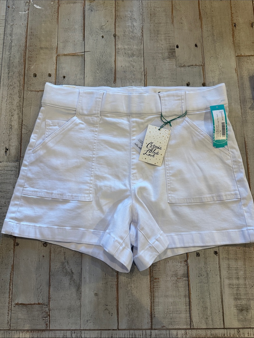 Cosmic Blue Love Jade Pull on Cargo high rise White Shorts